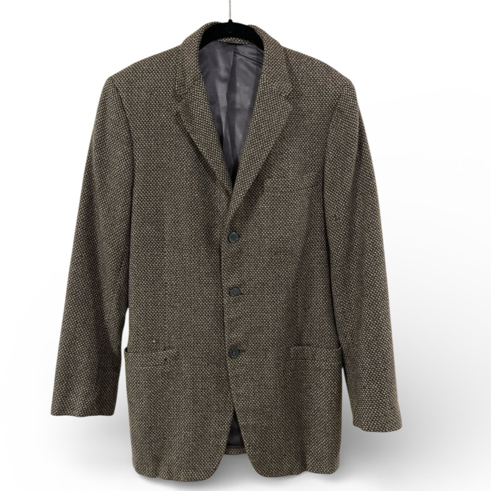 Men’s houndstooth cashmere blazer large brown tan vintage lined 40L jacket